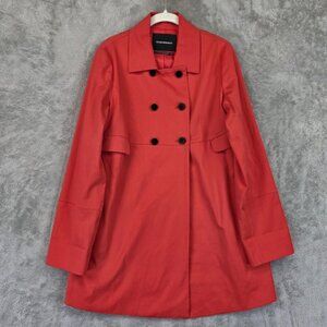 Club Monaco Coat Womens Large Red Double Breasted Trench Jacket Cotton Blend